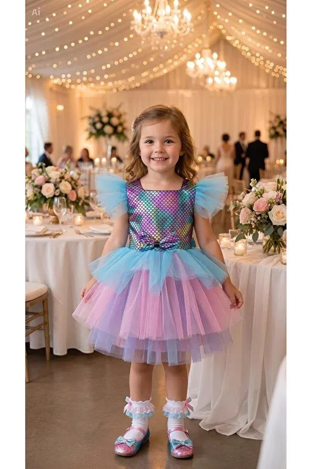 Детское платье для девочек с принтом Mermaid Stage Show Party Baby Clime, Multicolor — фото 3