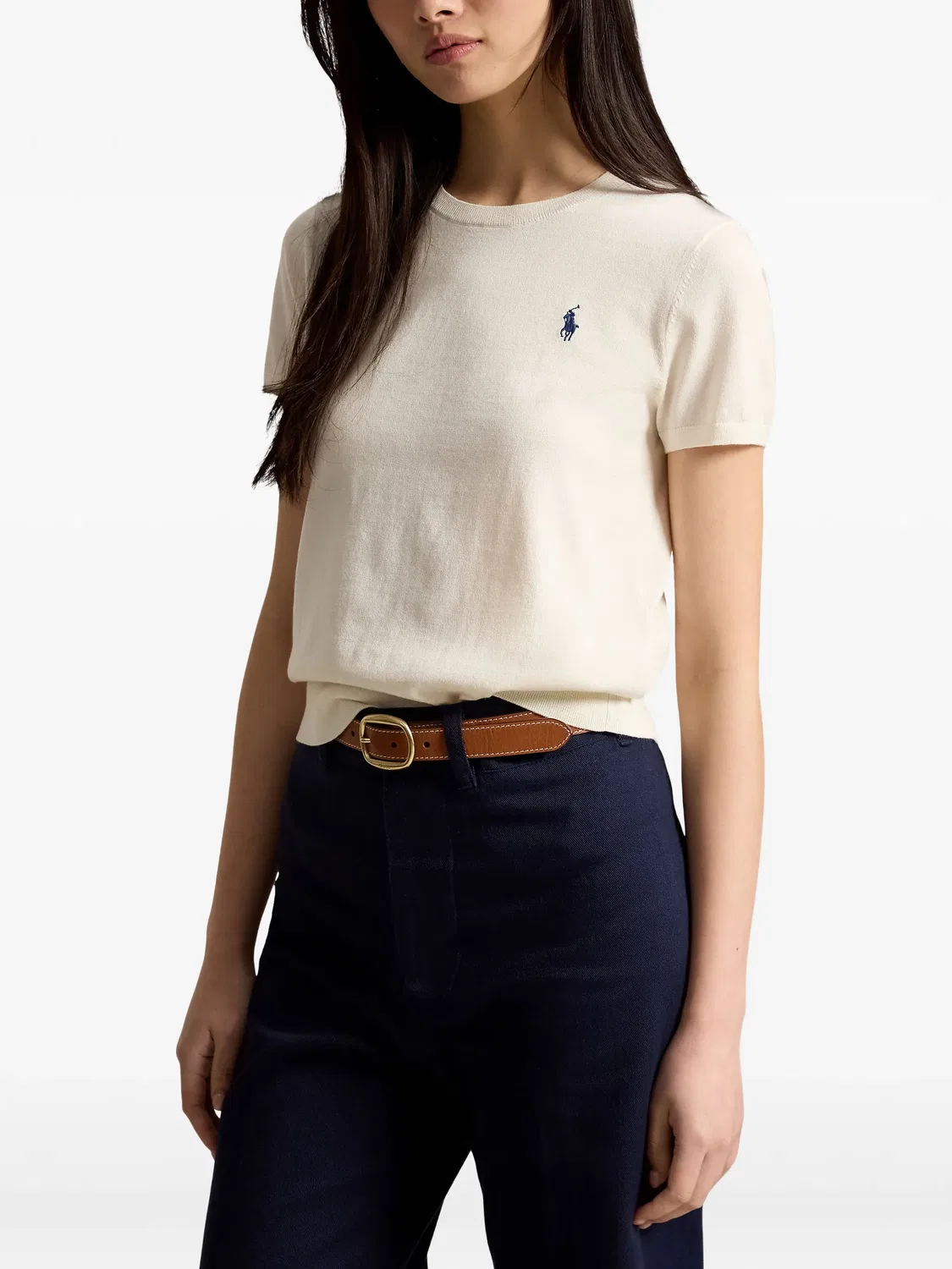 Джемпер с коротким рукавом и вышивкой Polo Ralph Lauren, нейтральные — фото 2