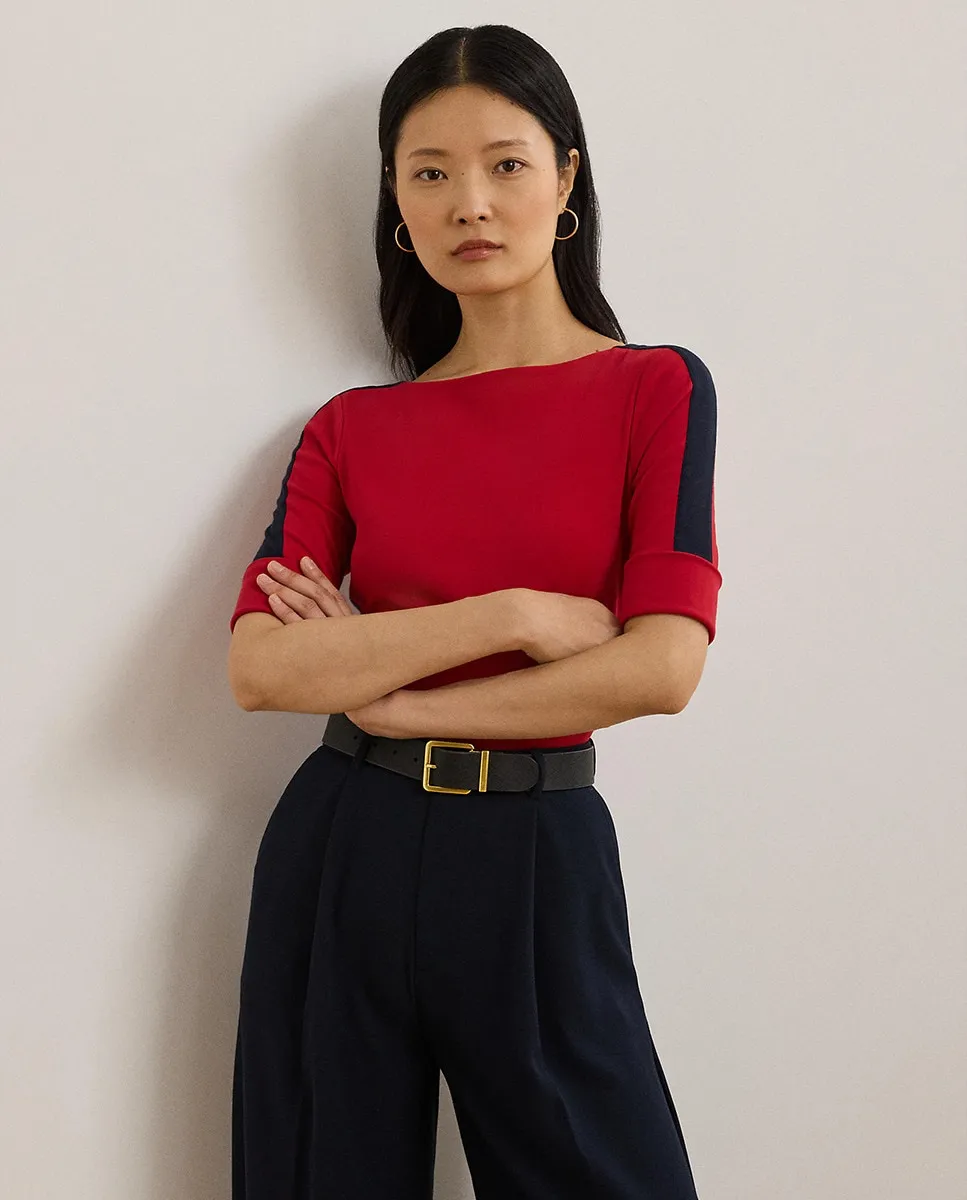 

Женский хлопковый свитер с вырезом-лодочкой Lauren Ralph Lauren, красный