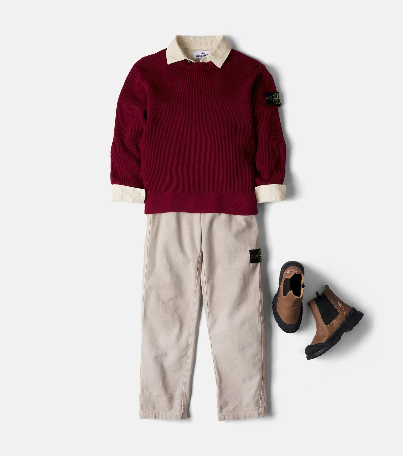 Брюки хлопковые с компасом Stone Island Junior, бежевый — фото 2