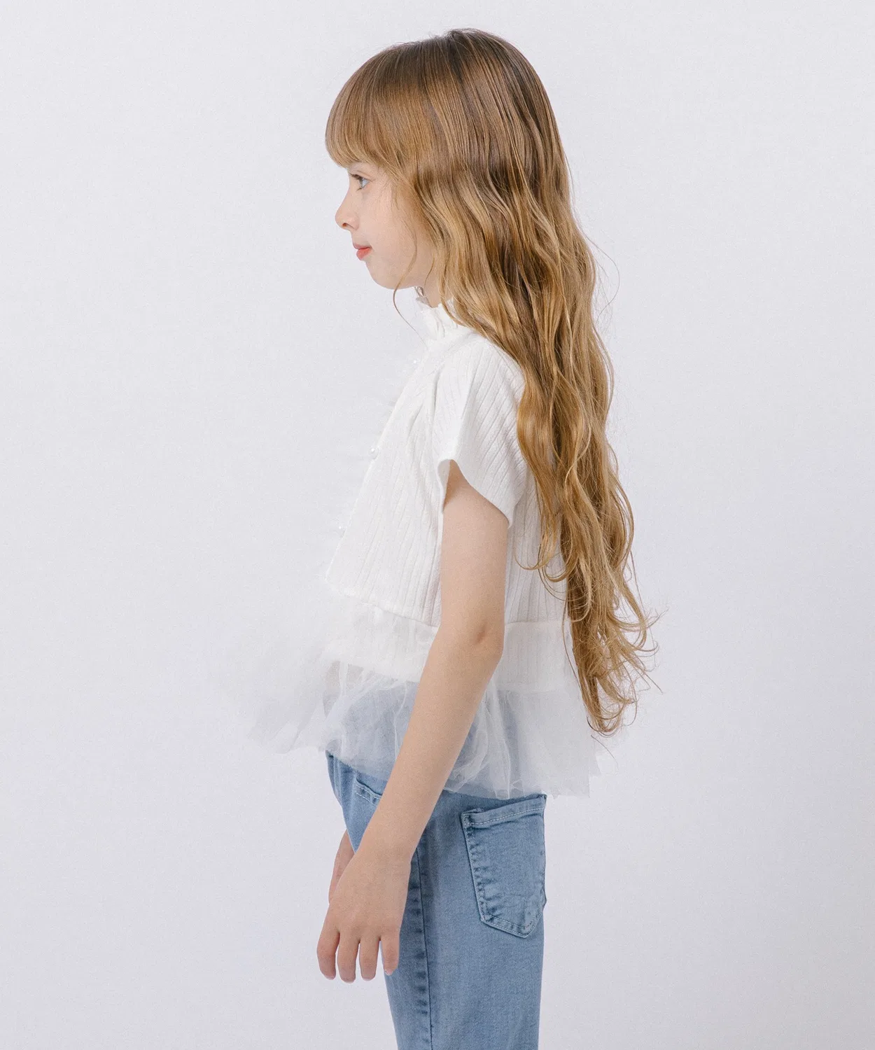 Детская блузка с фриллами и тюлем Rib Frill Tulle URBAN CHERRY, Ivory — фото 2