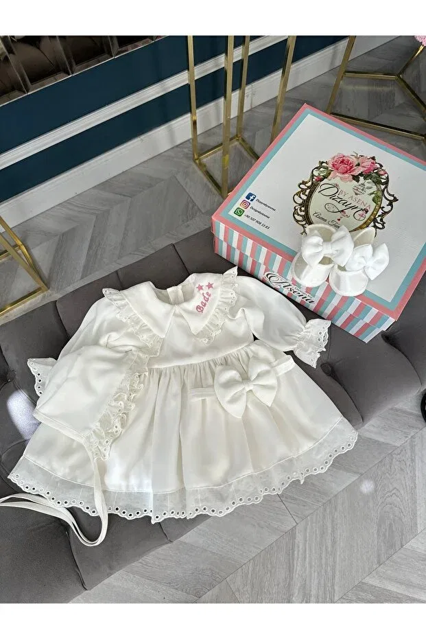 Детское платье для девочек хлопковое Mevlid dress with frills Dizaynbyasena, Ecru — фото 3