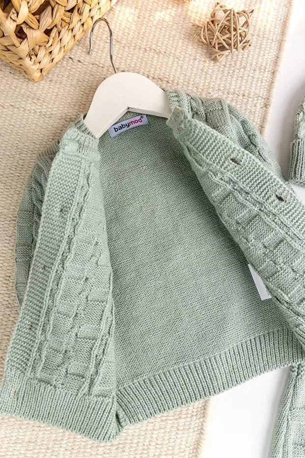 Детский комбинезон для мальчиков с принтом Knitwear cardigan 3-piece adjustable strap knitted baby boy salopet jumpsuit set Babymod, Green — фото 3