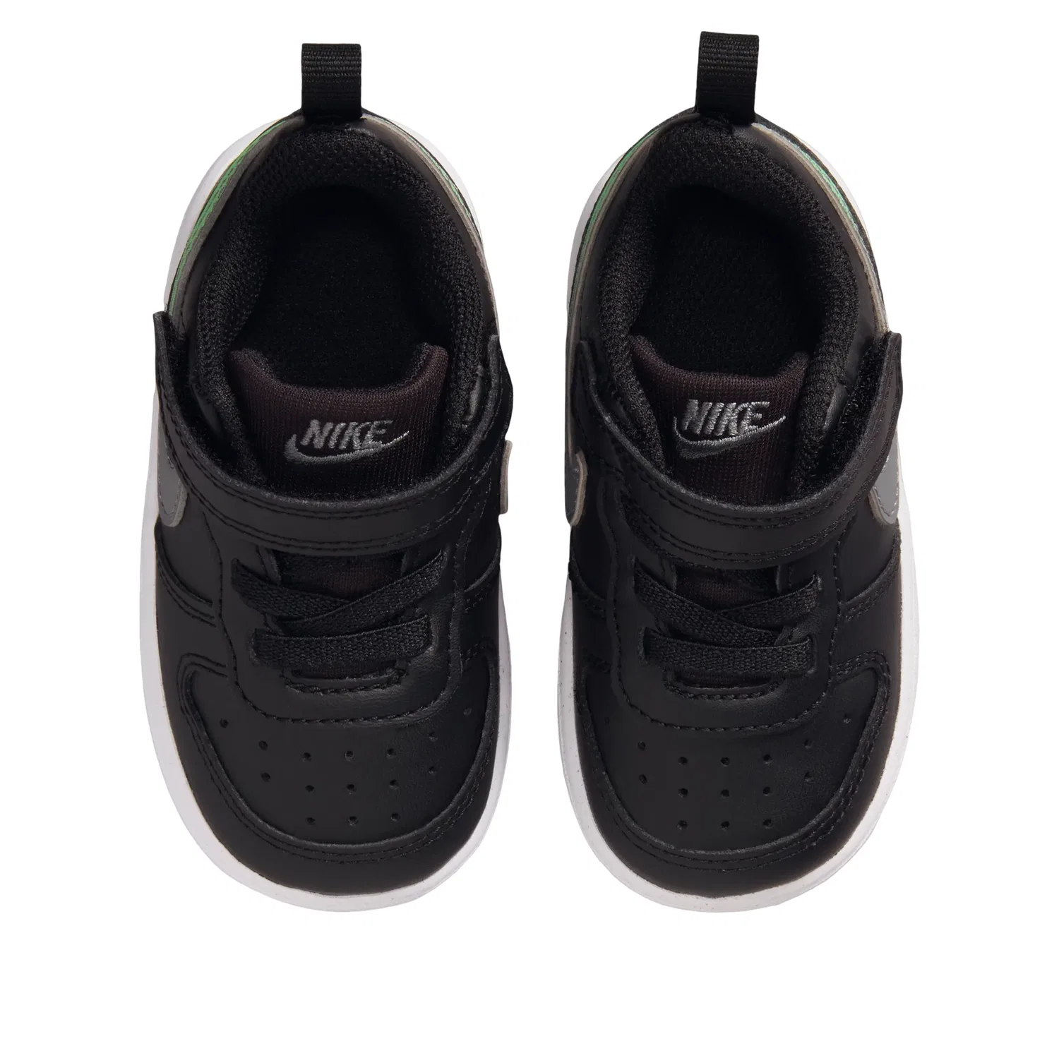 Детские кроссовки с кожаным верхом Court Borough Low 'Black Smoke Grey' Nike, Black/Smoke Grey/White/Illusion Green — фото 4