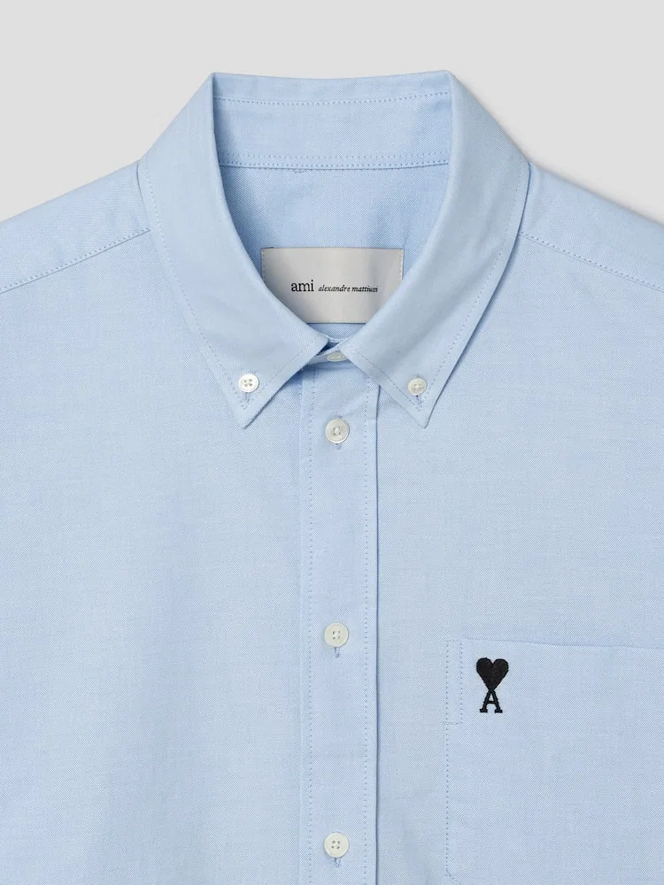 Рубашка с вышивкой Boxy Long Sleeves AMI PARIS, Bleu Ciel — фото 3
