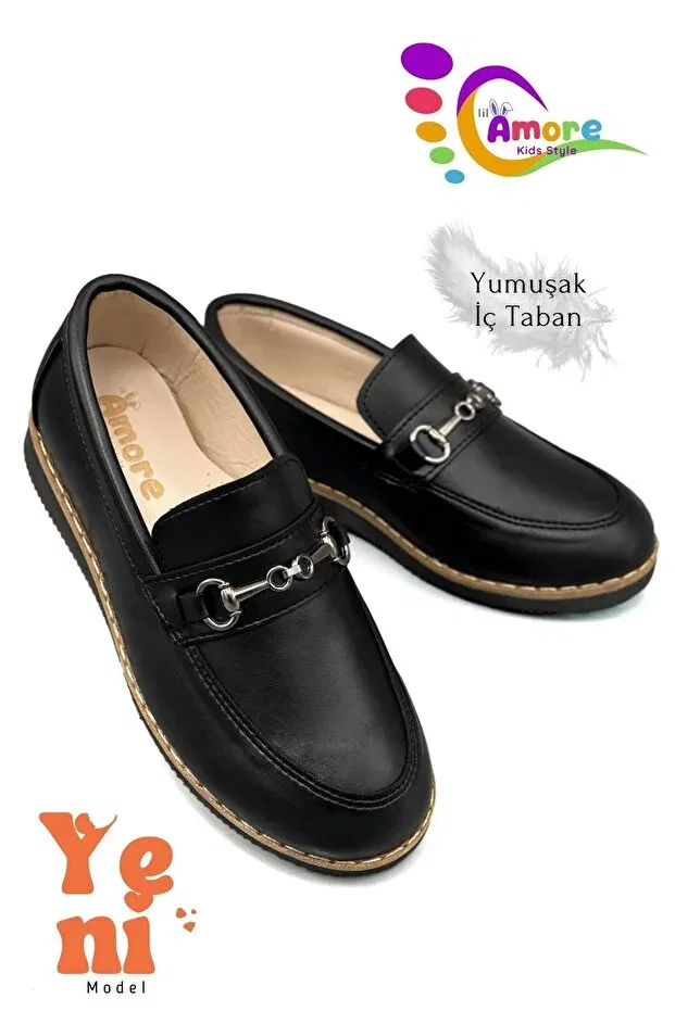 Детские туфли для мальчиков из кожи с пряжкой Sermoda, Tm Black