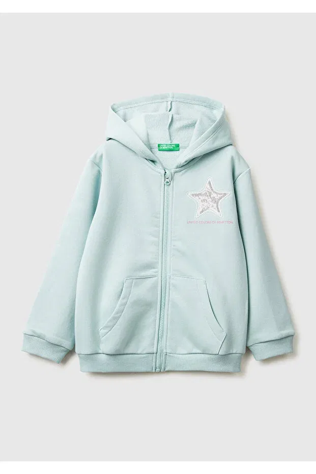 Детское худи для девочек с принтом United Colors Of Benetton, Water Green