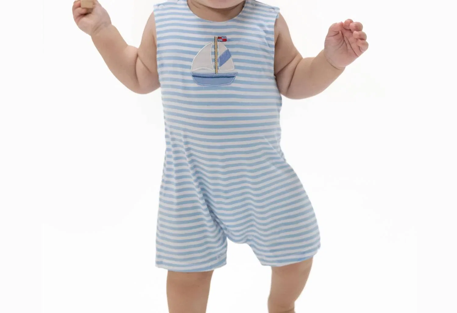 Детский комбинезон для мальчиков из бамбука с полосатым принтом Bubbly Sailboat Stripe Jonjon Angel Dear, синий