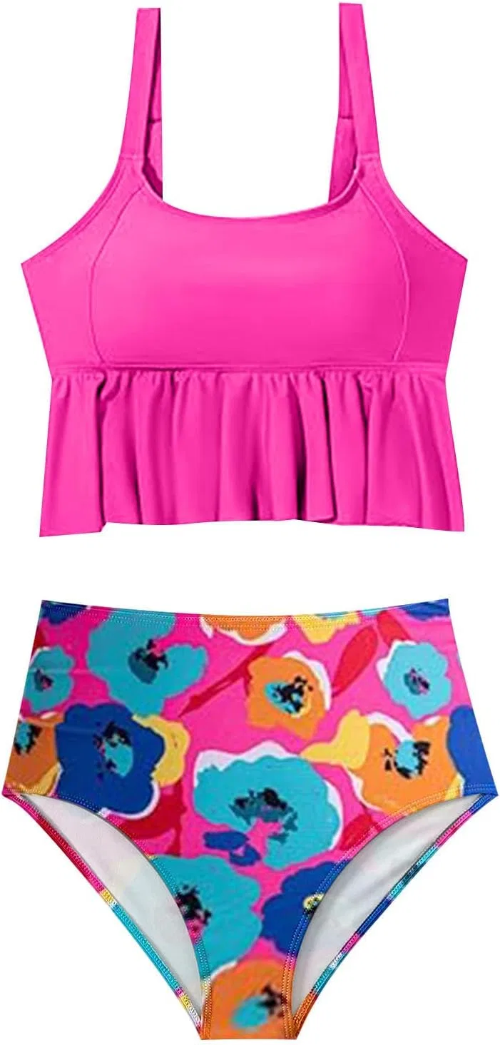 Женский танкини с утягивающим топом High Waisted, Hot Pink — фото 4