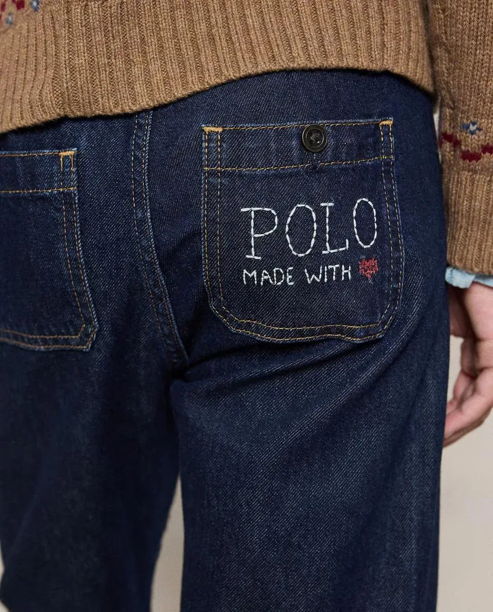 Детские джинсы для девочек широкие с накладными карманами Polo Ralph Lauren, Azul Marino — фото 3