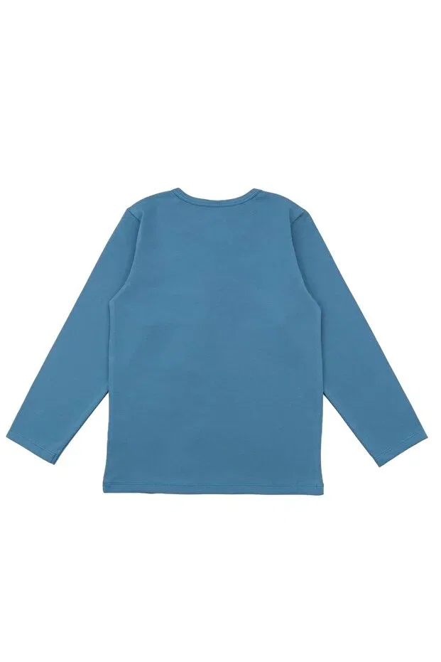 Детская футболка с длинным рукавом с принтом Panda Walkiddy, Turquoise — фото 2