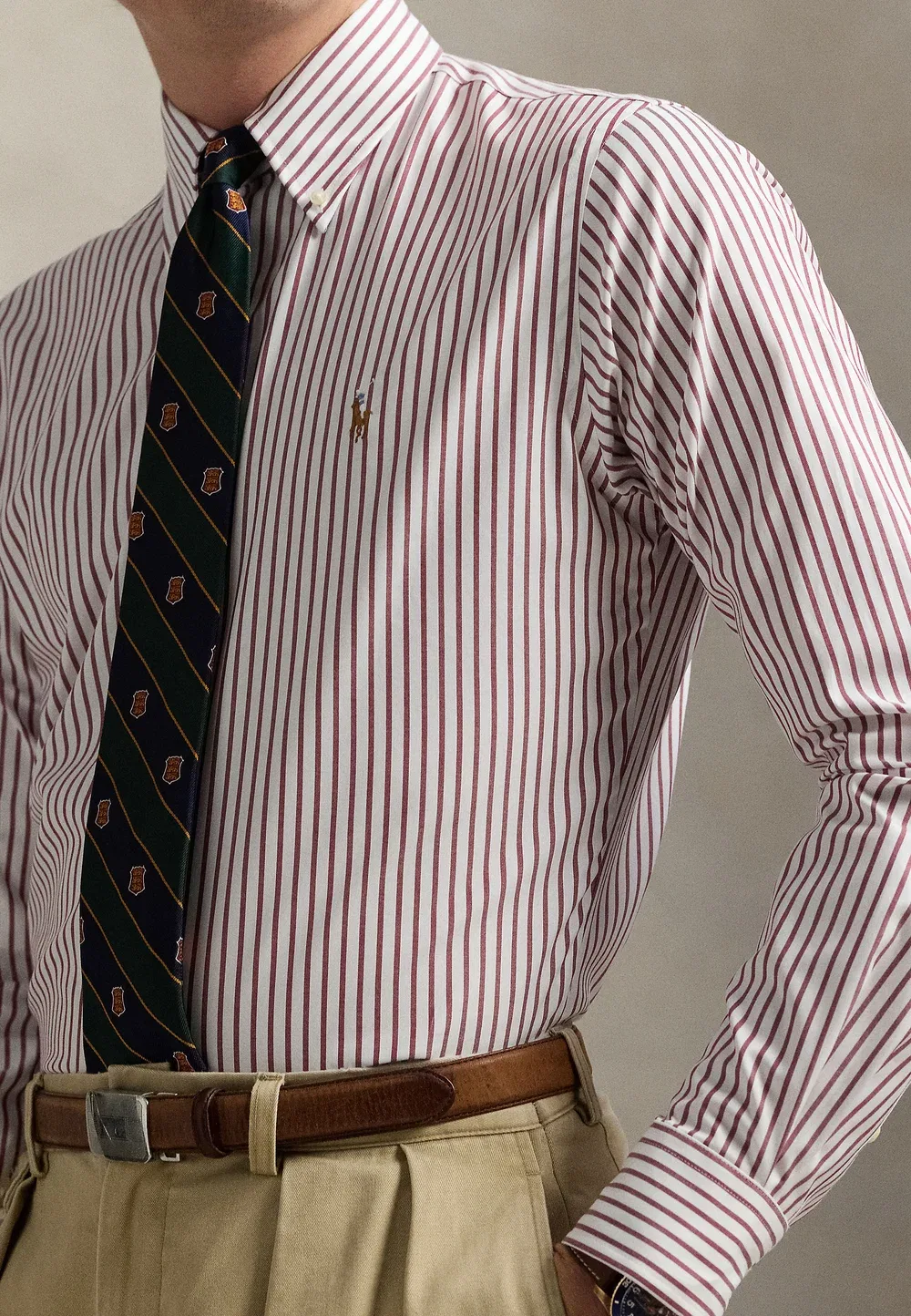 Рубашка-Оксфорд в полоску, сшитая на заказ - рубашка Polo Ralph Lauren, Merlot/Wine — фото 4