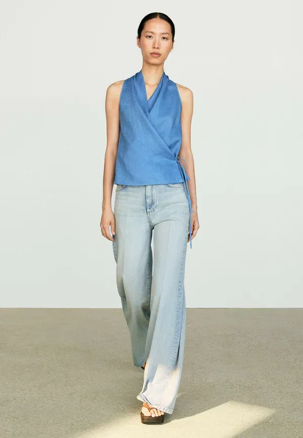 Блуза льняная Blouse Massimo Dutti, синий — фото 2