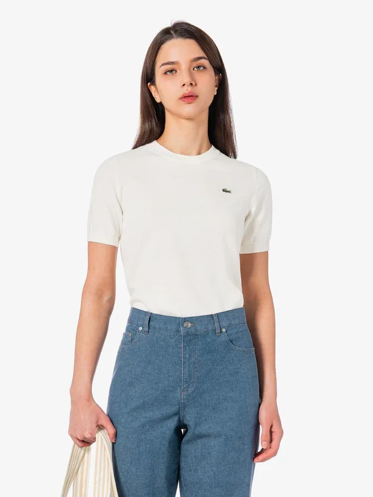 Свитер женский LACOSTE White, базовый пуловер с круглым вырезом