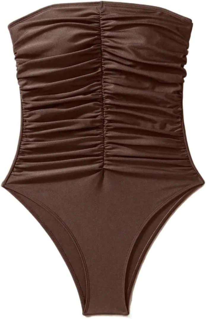 Женский цельнокроеный купальник с драпировкой для пляжа, Coffee Brown