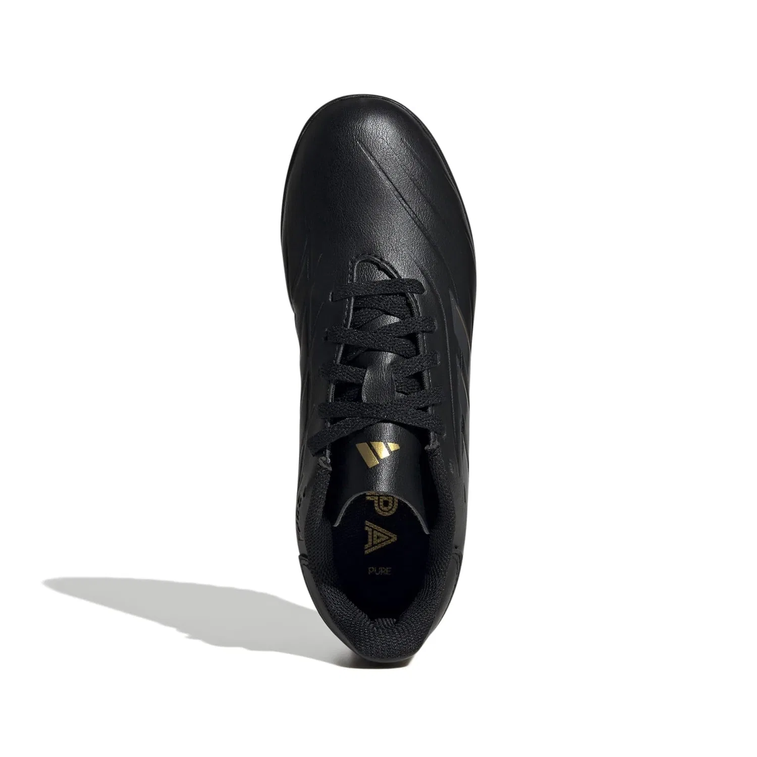 Детские бутсы для мальчиков с синтетическим верхом Copa Pure 2 Club Turf Adidas, Black Carbon Gold Metallic — фото 2