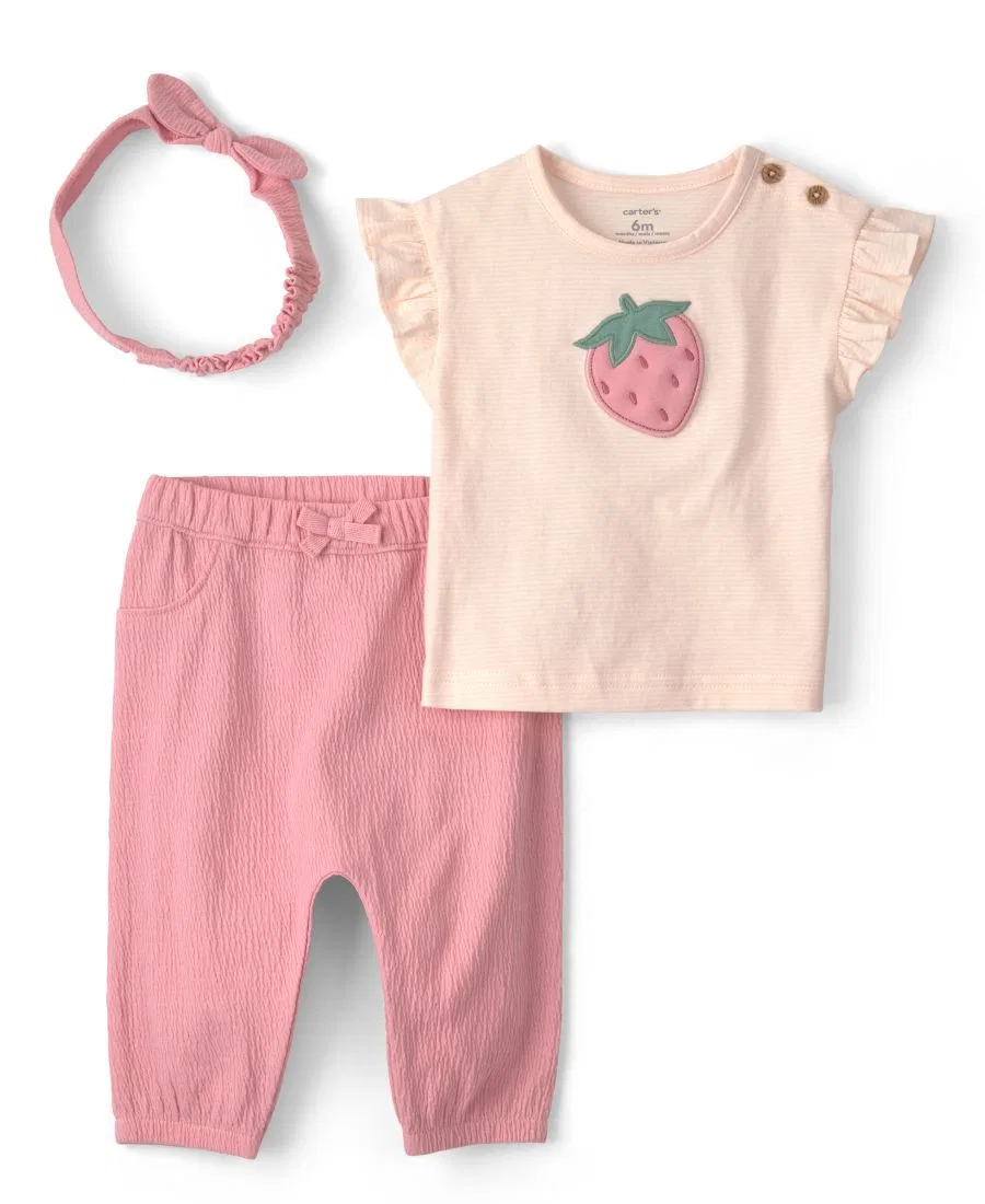 Комплект из топа, штанов и повязки на голову с вышивкой пчелы Carter's, Pink — фото 2