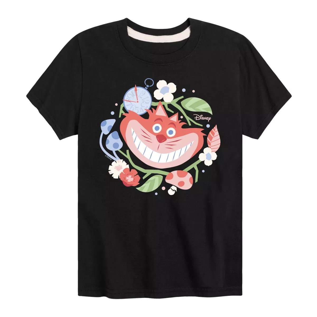 Детская футболка с коротким рукавом с принтом Disney Alice In Wonderland Cheshire Cat Circle Disney, Black