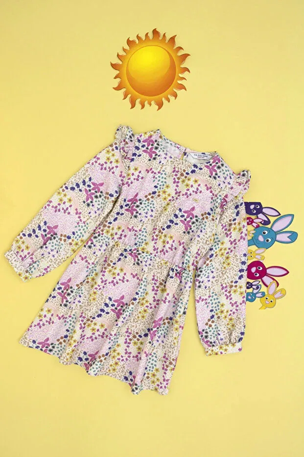 Детское платье для девочек с принтом Girl'S stone flower patterned ruffle woven dress U.S. Polo Assn., Stone — фото 3
