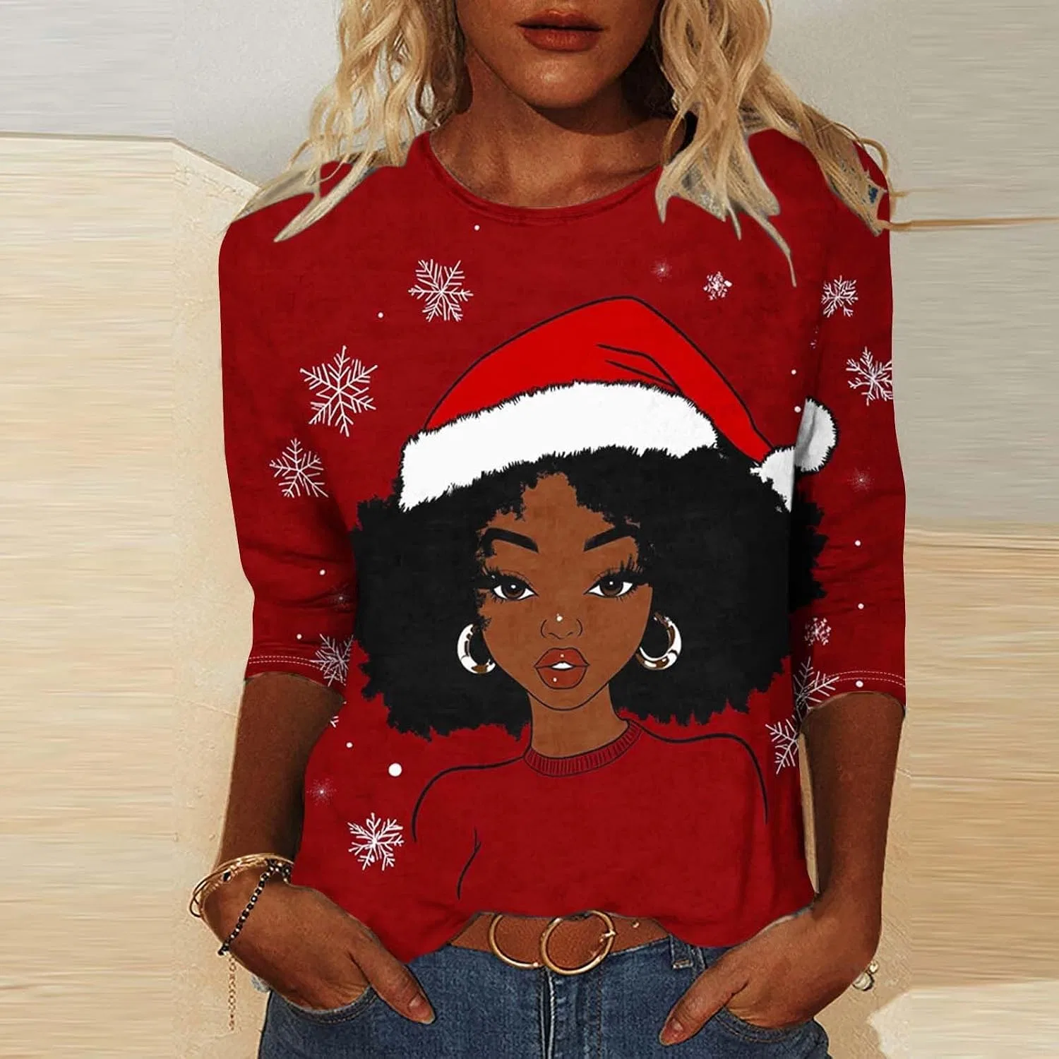 Женская туника с длинным рукавом 3/4 с принтом Ugly Christmas Sweatshirt, мультиколор — фото 2