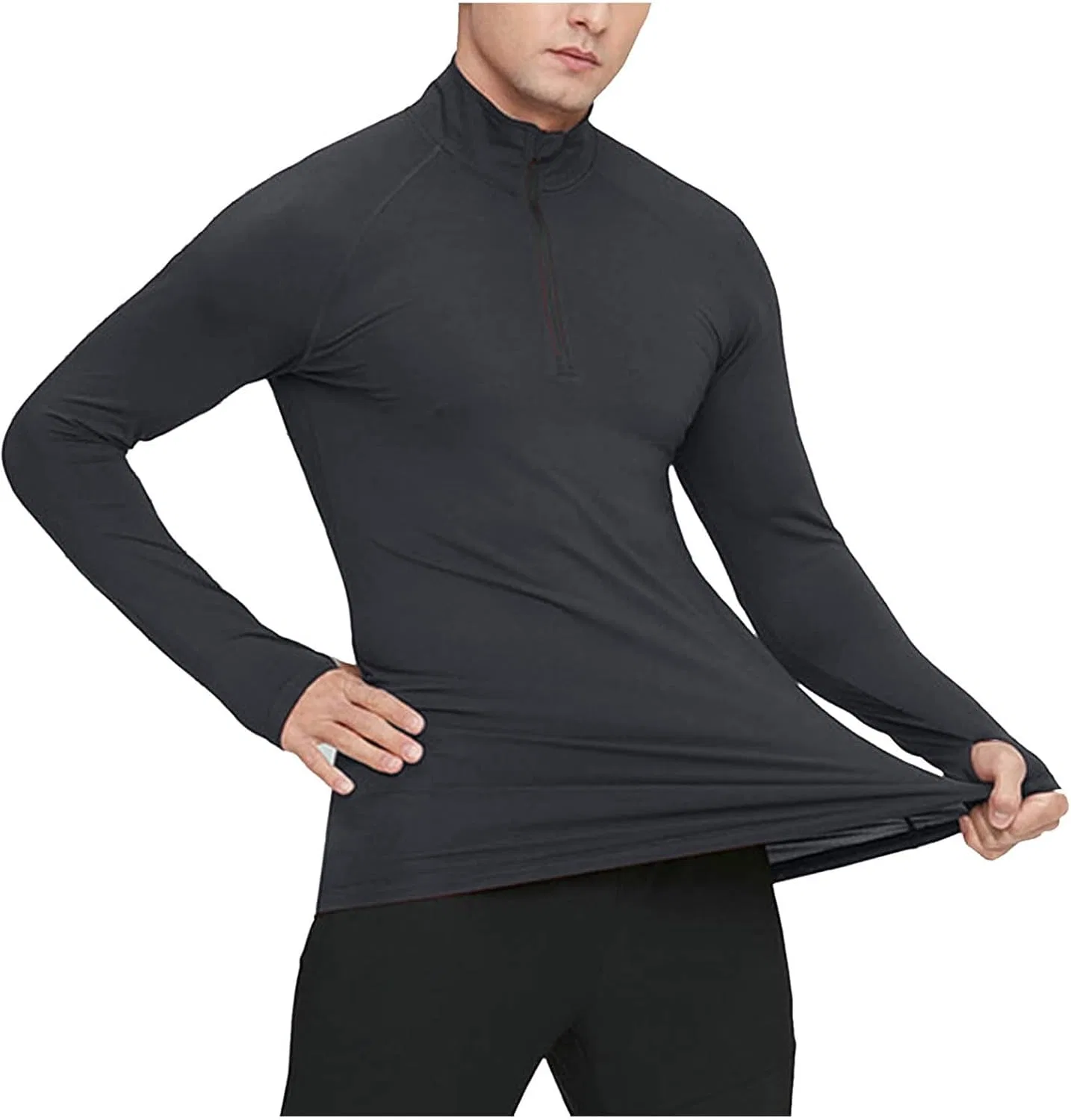 Мужская футболка с длинным рукавом на молнии Lightweight Baselayer, Black