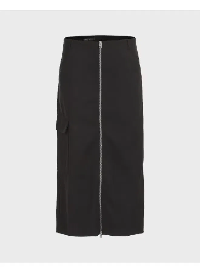 Юбка-миди прямая для делового стиля, Zara, черный