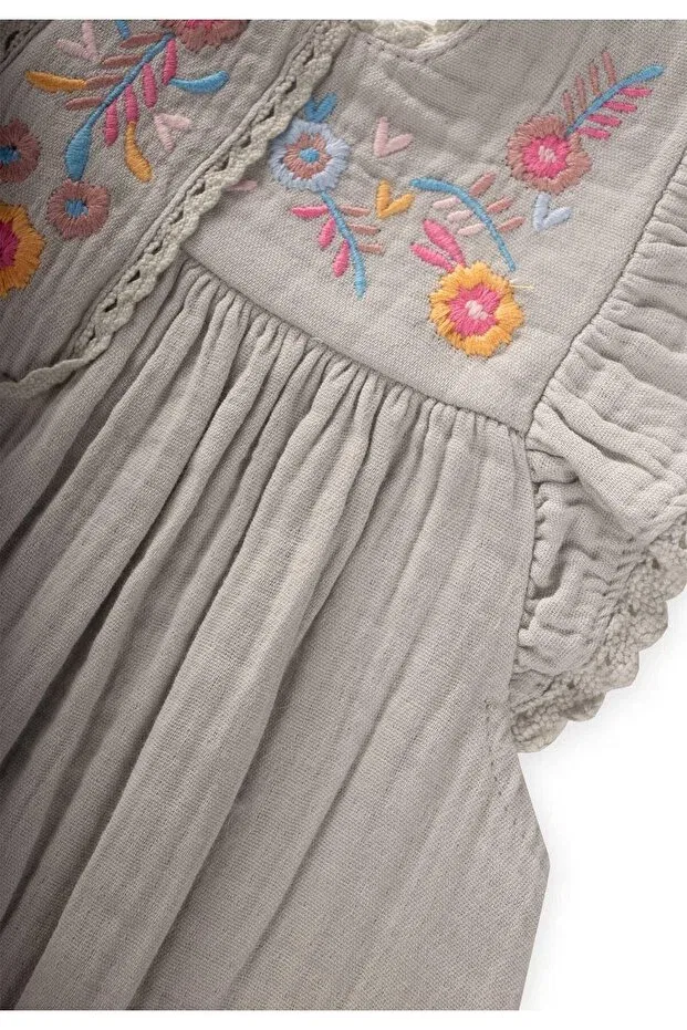 Детское платье для девочек хлопковое Embroidered organic muslin dress Cigit, Water Green — фото 4