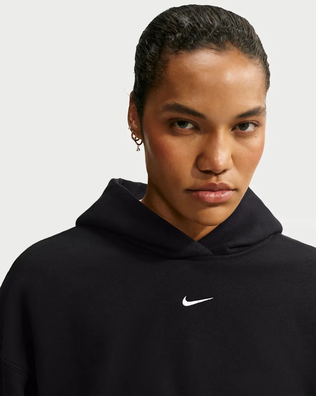 Женская укороченная толстовка оверсайз Nike Studio Fleece Medium Weight, Total Black/Sail — фото 3