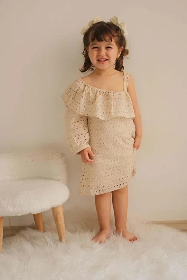 Детское платье для девочек с одним рукавом Minik'O Kids, Beige