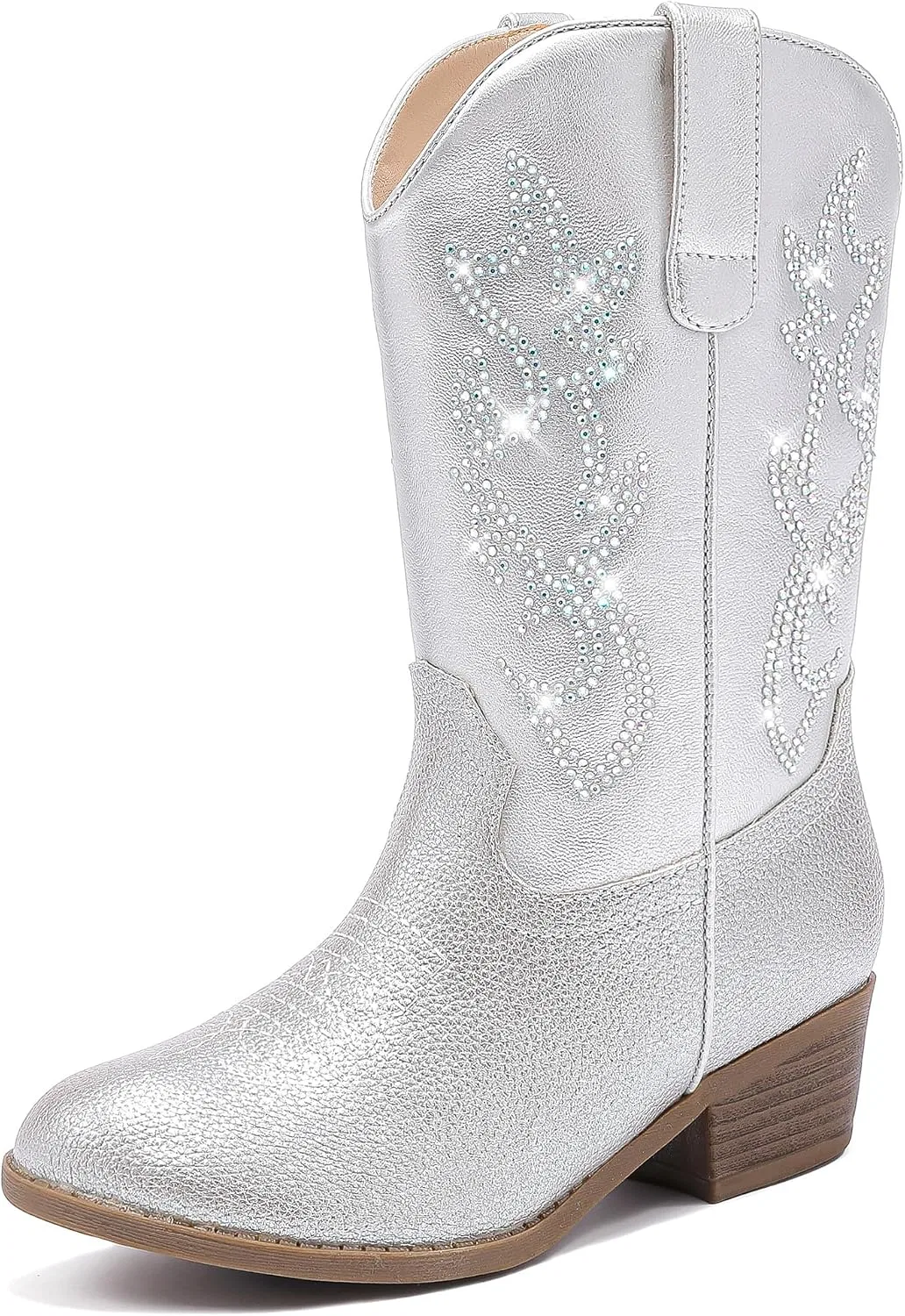 Детские сапоги для девочек с принтом Cowboy Boots for Girls Rhinestone Cowgirl Boots Little Big Kid LAURMOSA, Silver Rhinestone