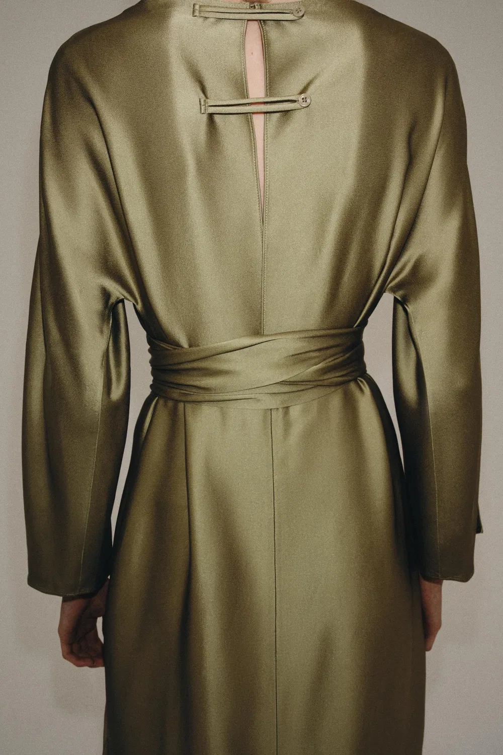 Атласное платье миди из коллекции ZW ZARA, Olive green — фото 3