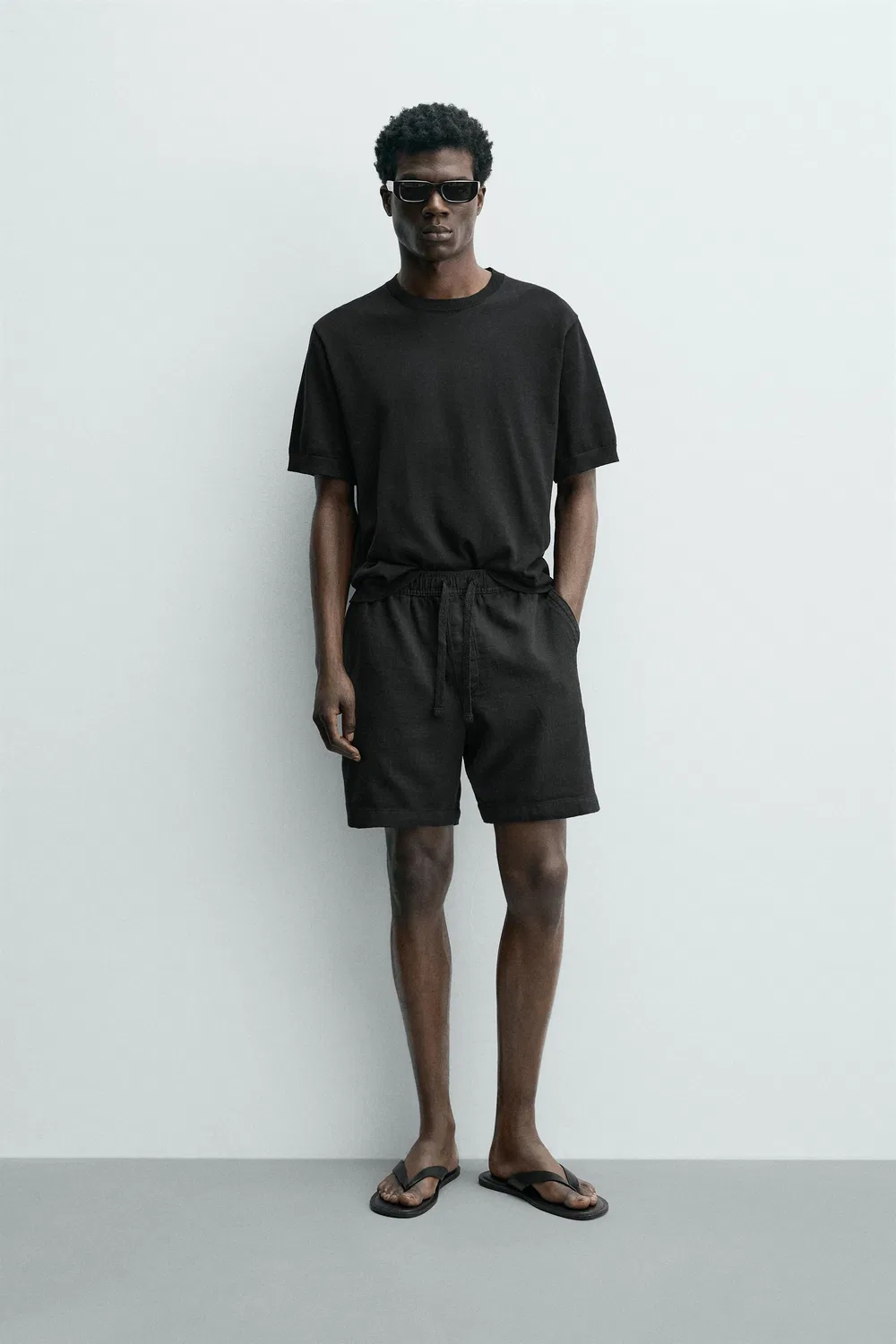 Текстурированные бермудские шорты стандартного кроя ZARA, Black