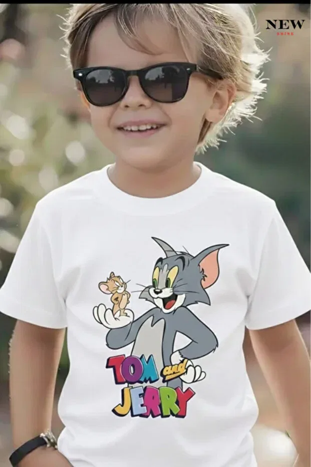 Детская футболка для мальчиков с принтом Tom and Jerry New Shine, White