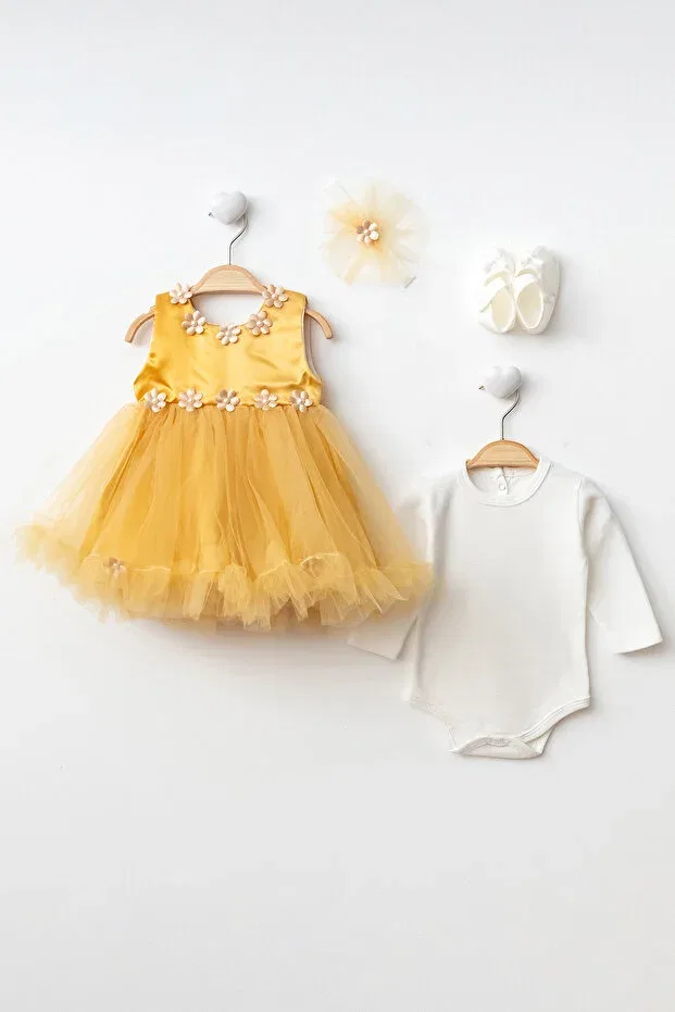 Детское платье для девочек из тюля с принтом Mevlüt Dress Harry&Millie, Hardal