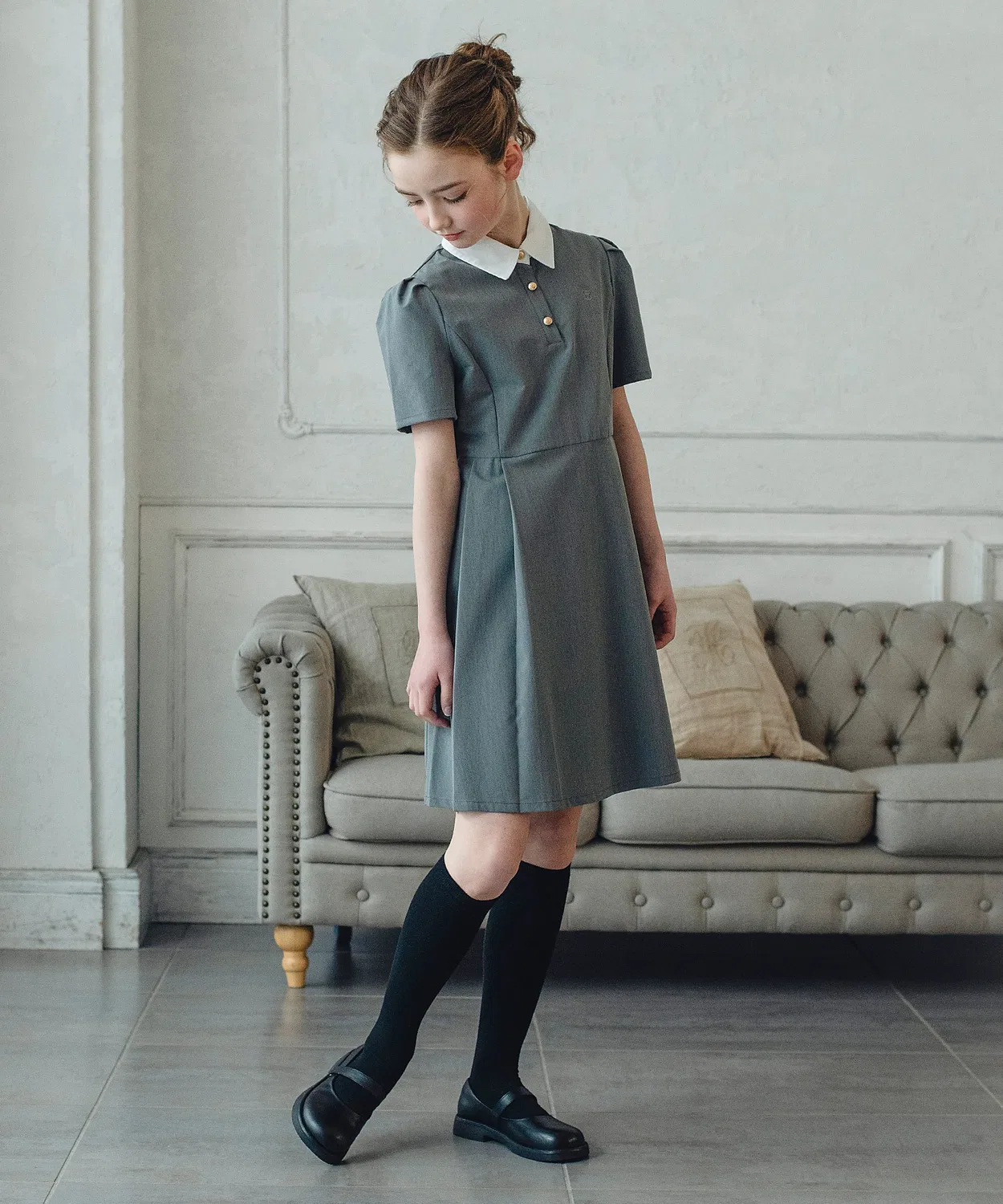 Детское платье для девочек с коротким рукавом DRESCCO Classic Grey, Grey — фото 2