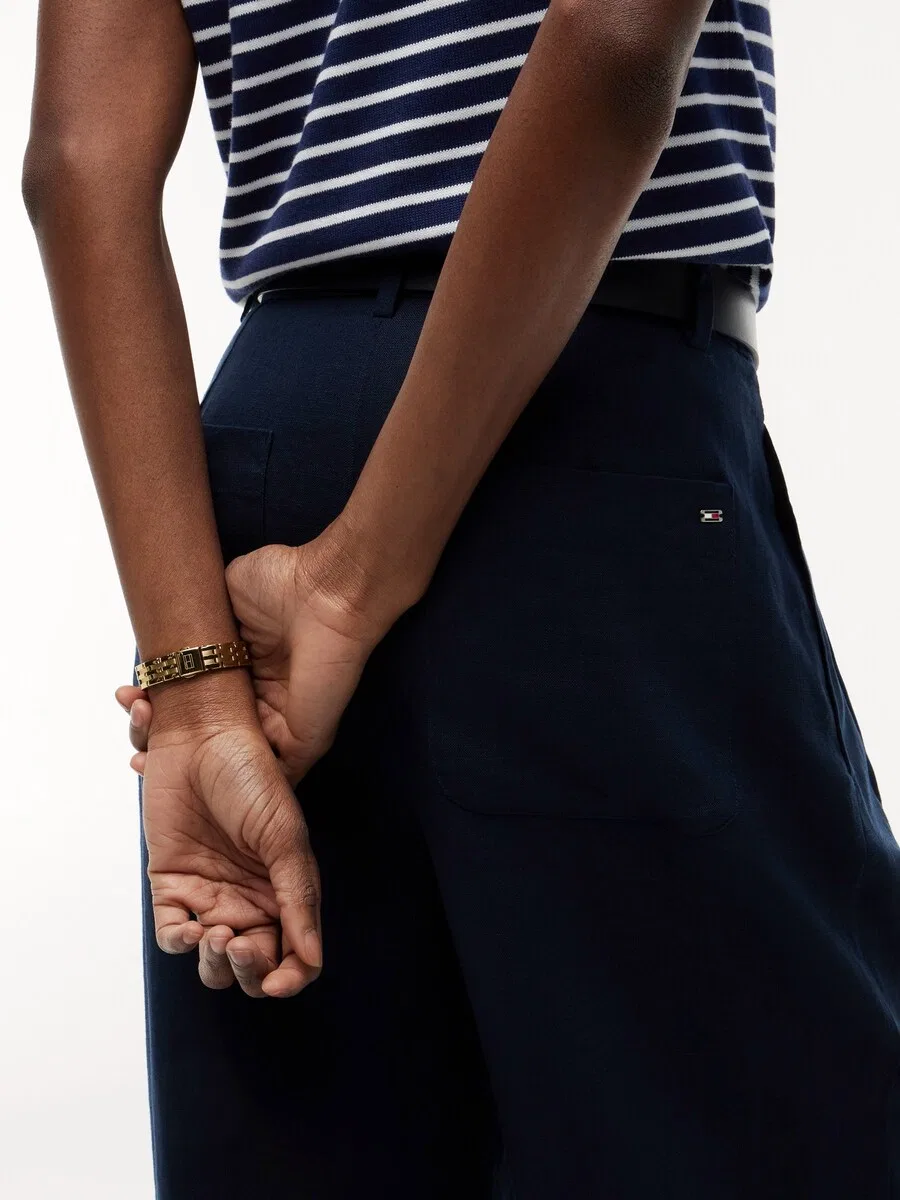 Брюки TOMMY HILFIGER с широкими штанинами и складками спереди, цвет «Blend Tailored Wide Leg», цвет «морской синий» — фото 2