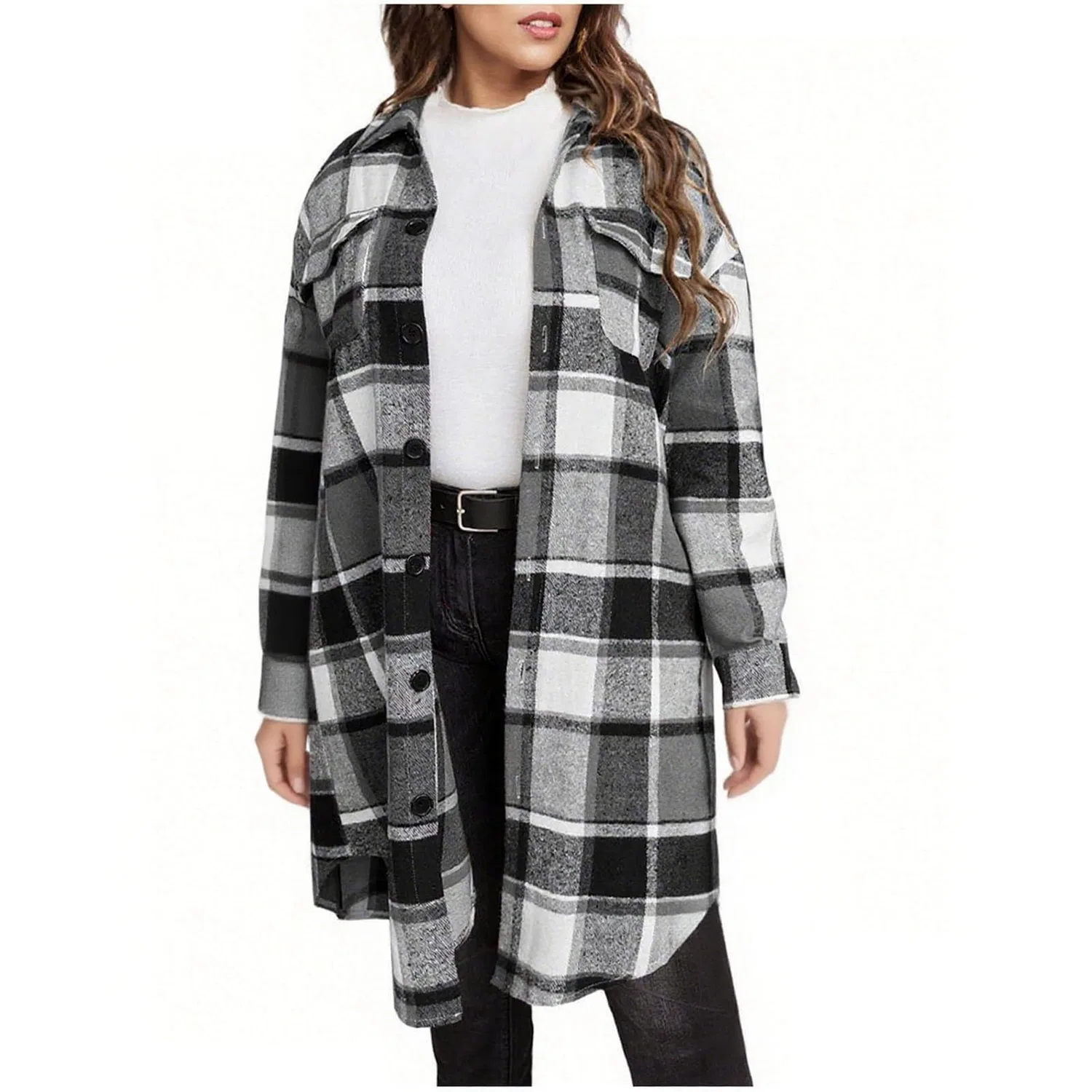 Женская рубашка-куртка с принтом в клетку Oversized Plaid Shacket, Grigio