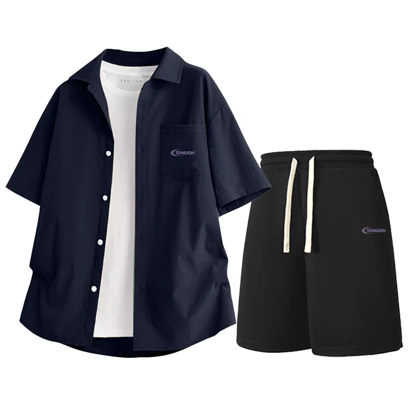 Детский комплект спортивной одежды из льняного шелка Tonlion, Цвет Dark Blue And Black