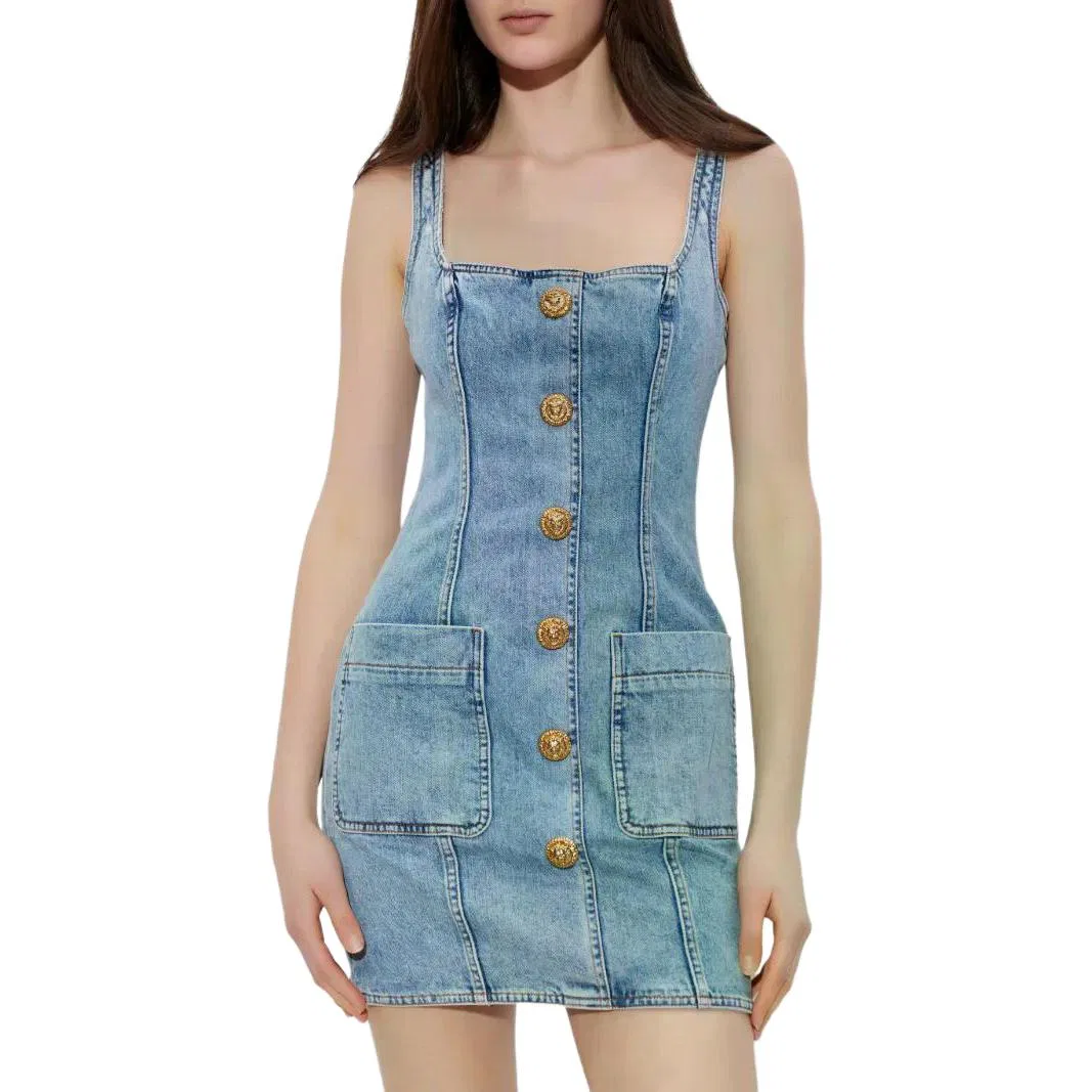 Женское платье-комбинация с бретельками Slip Dress SS26 BALMAIN, Blue — фото 4