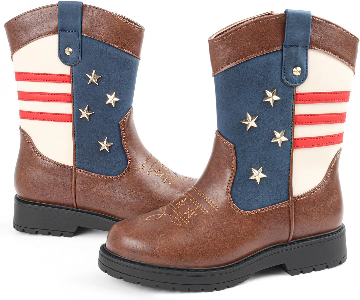 Детские сапоги для мальчиков и девочек с широким голенищем и квадратным мысом Wulubaba, Brown — фото 3