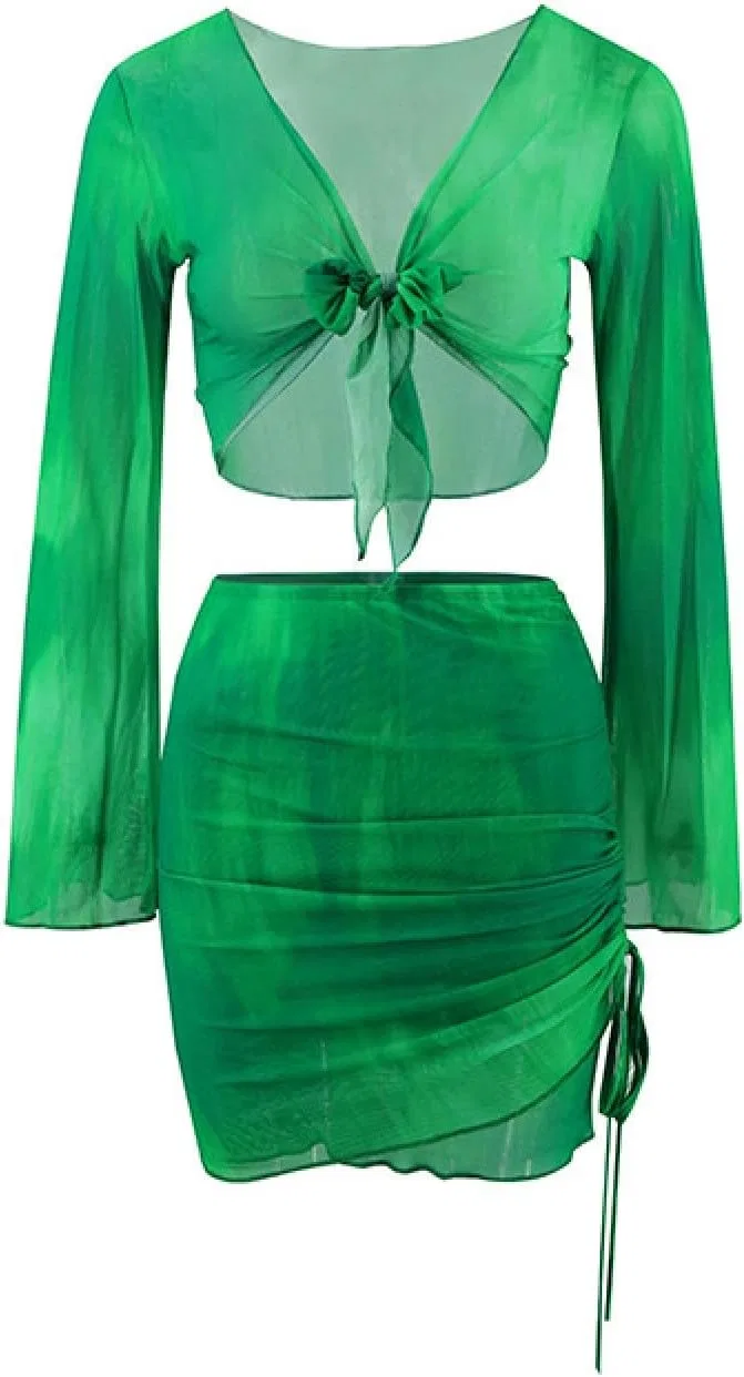 Женское платье с принтом тай-дай Club Party Dress Sets, Green — фото 4