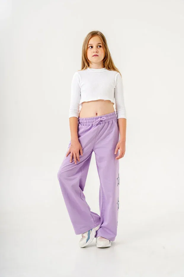 Детские спортивные штаны для девочек с принтом Bacak Yıldız Mışıl Kids, Lilac — фото 2
