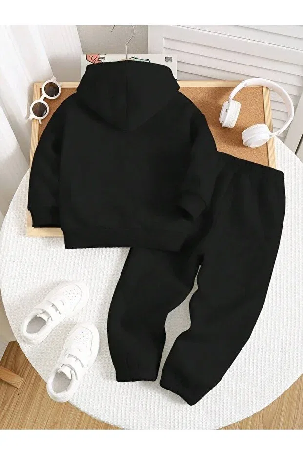 Детский комплект свитшот-брюки для девочек с принтом Brooklyn Svart Wear, Black — фото 2