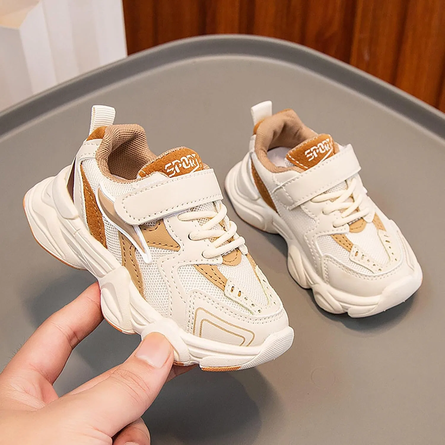 Детские кроссовки для мальчиков с дышащим верхом, Khaki — фото 3