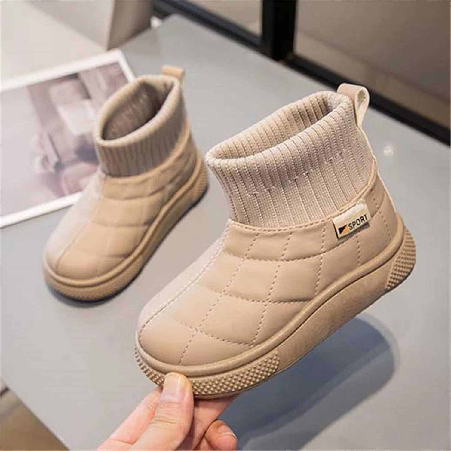Детские зимние ботинки с мехом для мальчиков и девочек Zzalalana, Khaki — фото 3