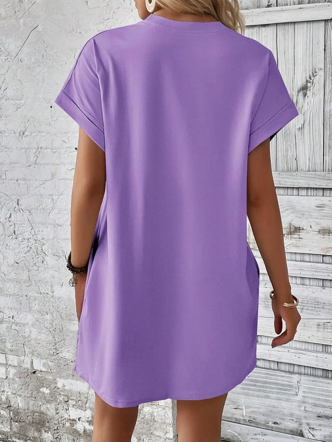 Женское повседневное платье-футболка с карманом, Lilac Purple — фото 2