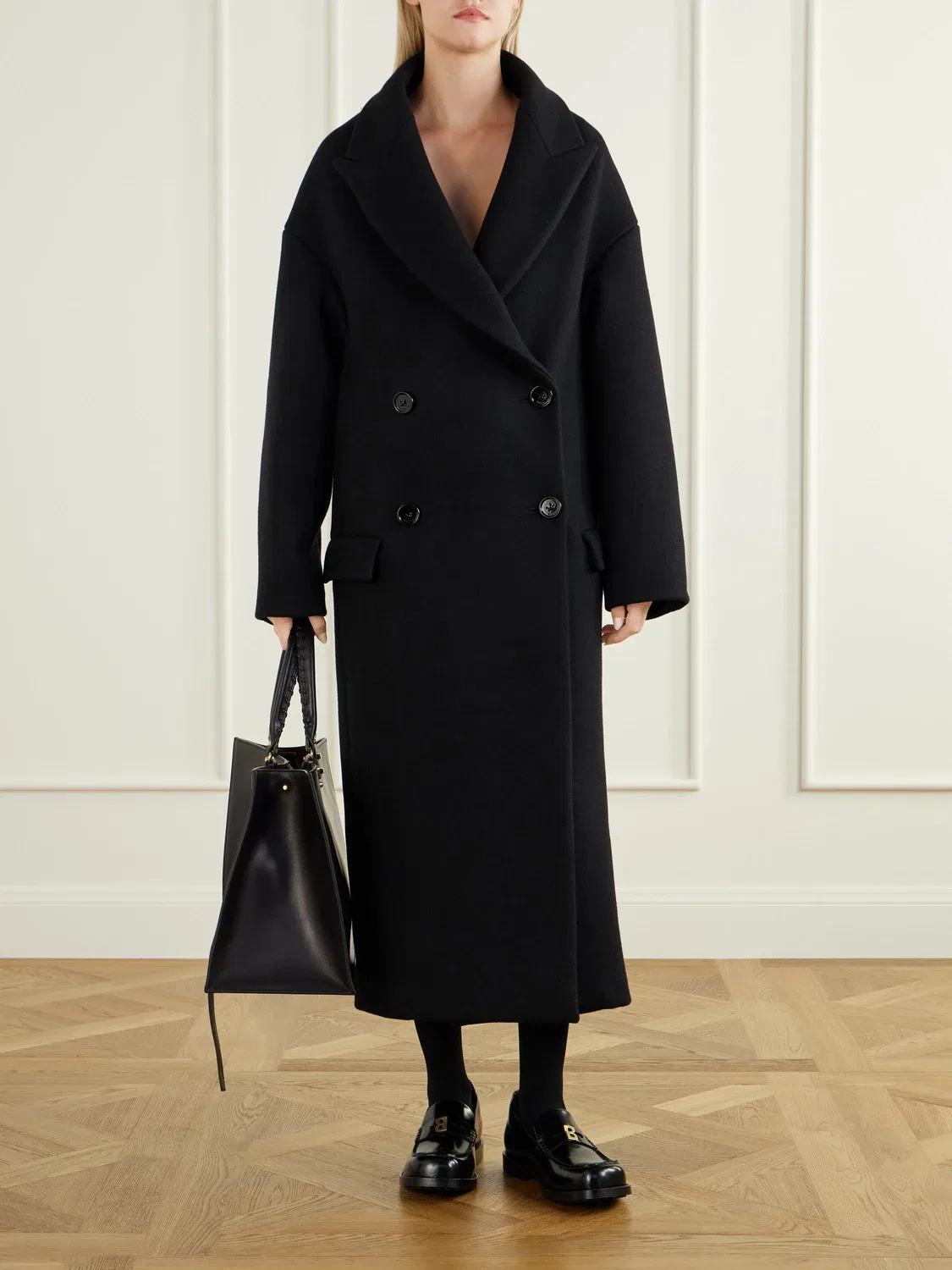 Пальто однобортное с очень свободным кроем Стола Balenciaga, черный — фото 2