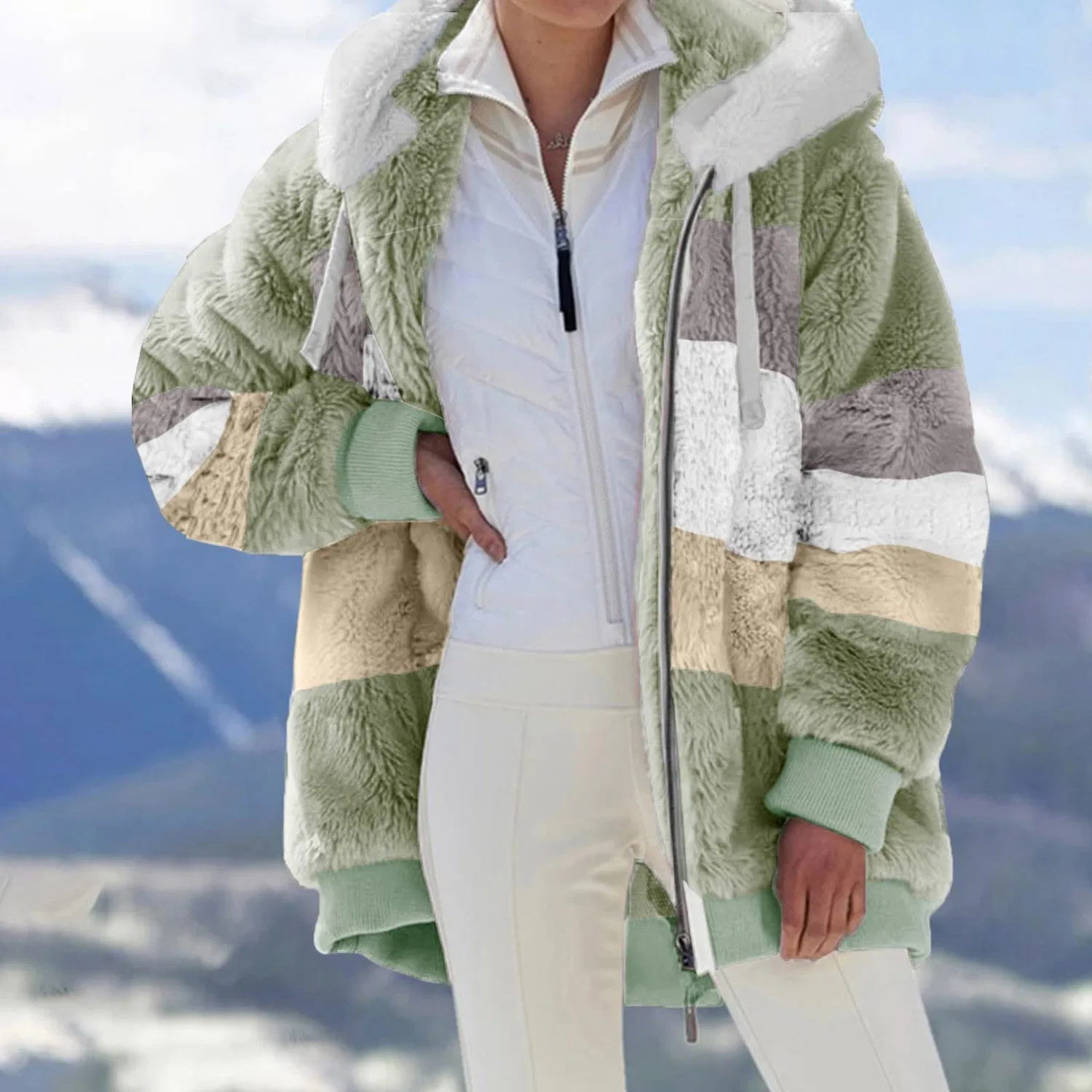 Женская флисовая куртка с капюшоном и длинным рукавом Teddy Two-Tone, green — фото 2
