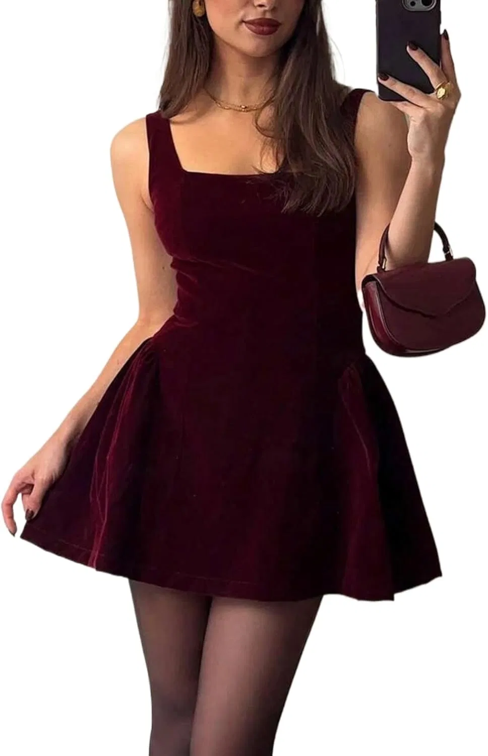 Женское A-силуэтное платье с квадратным вырезом без рукавов, Dark Red