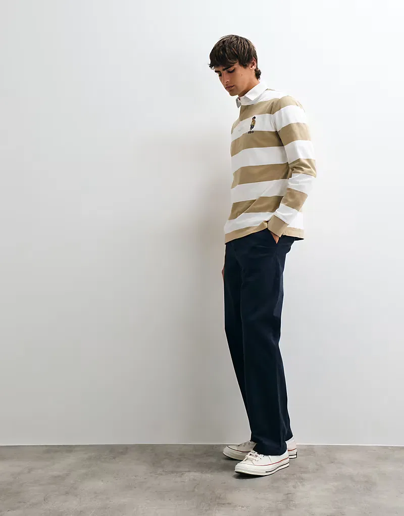 Регбийная рубашка Polo Ralph Lauren с логотипом медведя, бежево-белого — фото 2